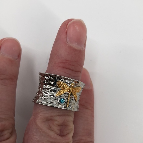 Dragonfly Ring Thumb Ring Silver Tone Hammered Look Unisex - Picture 11 of 13